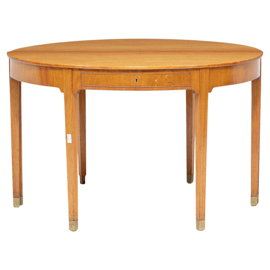 Pair 1950s Rud Rasmussen Hardwood D-Shaped Centre Tables with Brass Tipped Legs