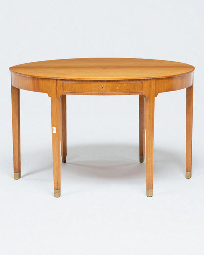 Pair 1950s Rud Rasmussen Hardwood D-Shaped Centre Tables with Brass Tipped Legs