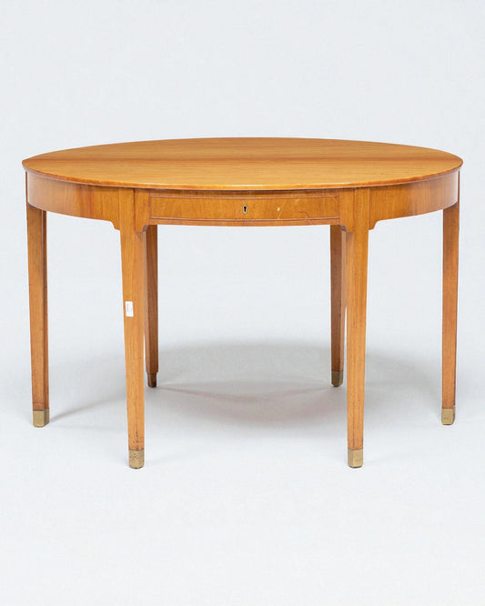 Pair 1950s Rud Rasmussen Hardwood D-Shaped Centre Tables with Brass Tipped Legs