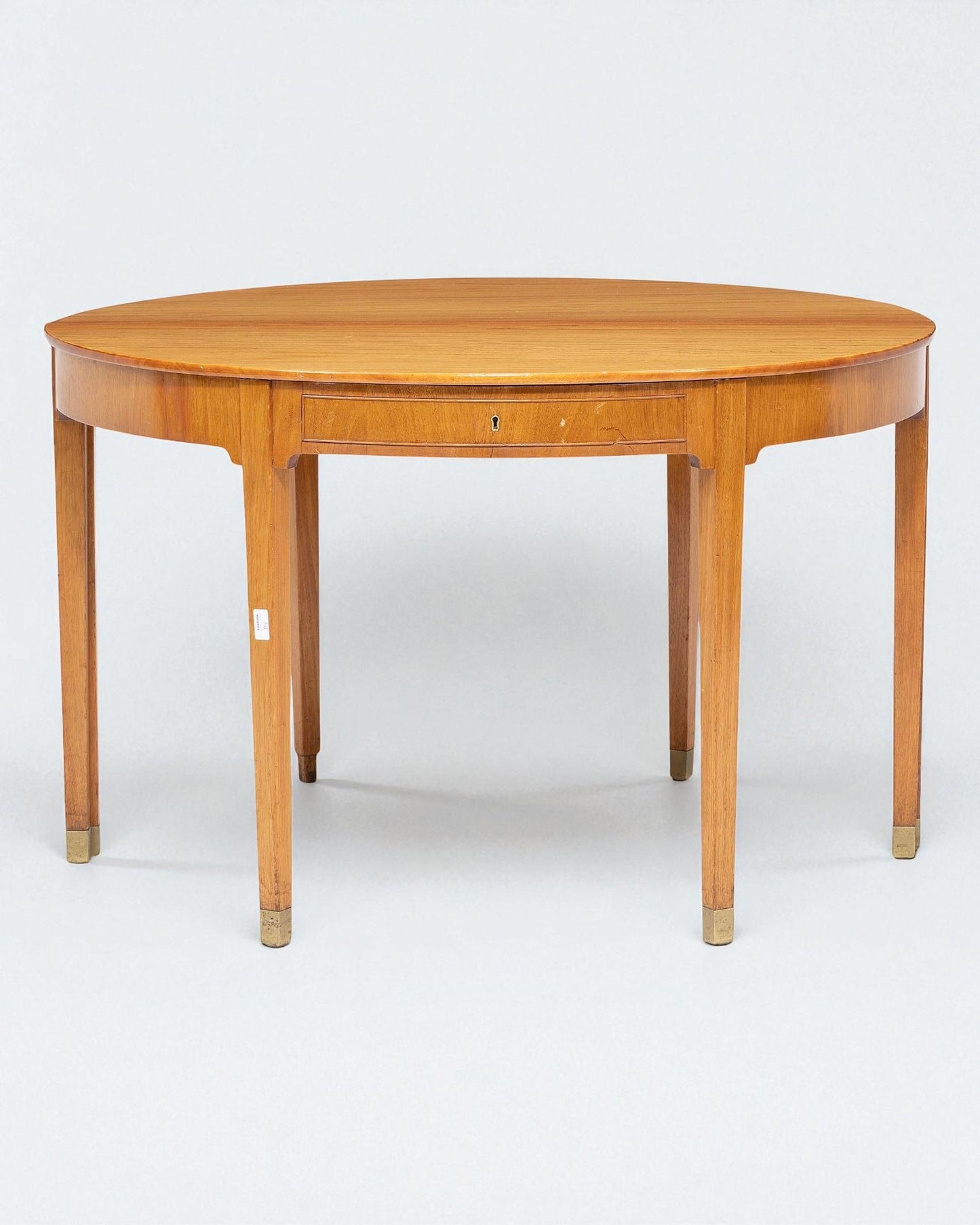 Pair 1950s Rud Rasmussen Hardwood D-Shaped Centre Tables with Brass Tipped Legs
