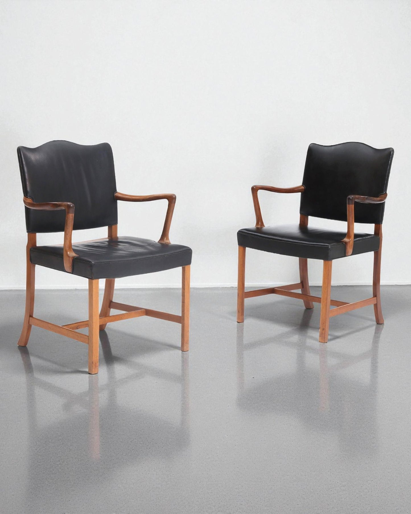 Pair of Rosewood Armchairs by Ole Wanscher Upholstered with Black Leather