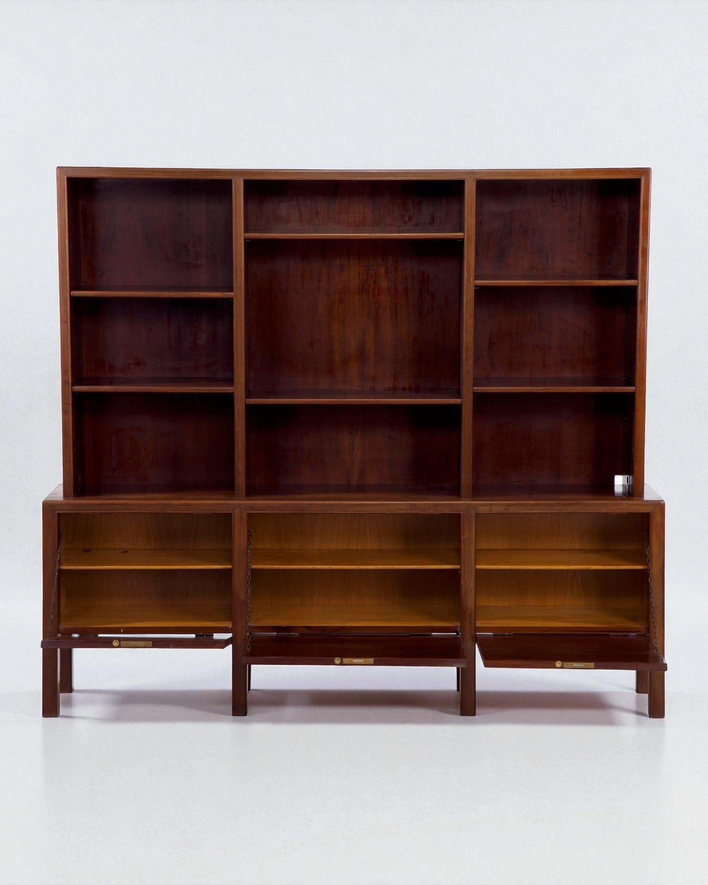 Pair of 1930s Frits Henningsen Hardwood Office Units with shelving over cabinets
