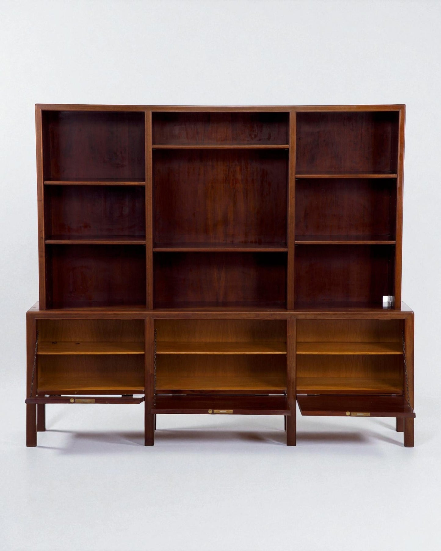 Pair of 1930s Frits Henningsen Hardwood Office Units with shelving over cabinets