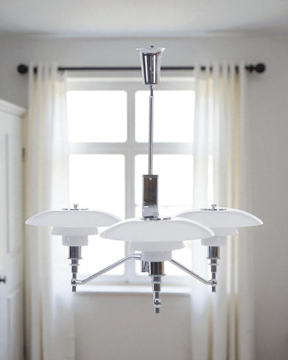 Poul Henningsen “PH 3/2 Academy” Three Branched Chandelier with Chromed Metal