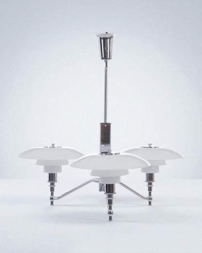 Poul Henningsen “PH 3/2 Academy” Three Branched Chandelier with Chromed Metal