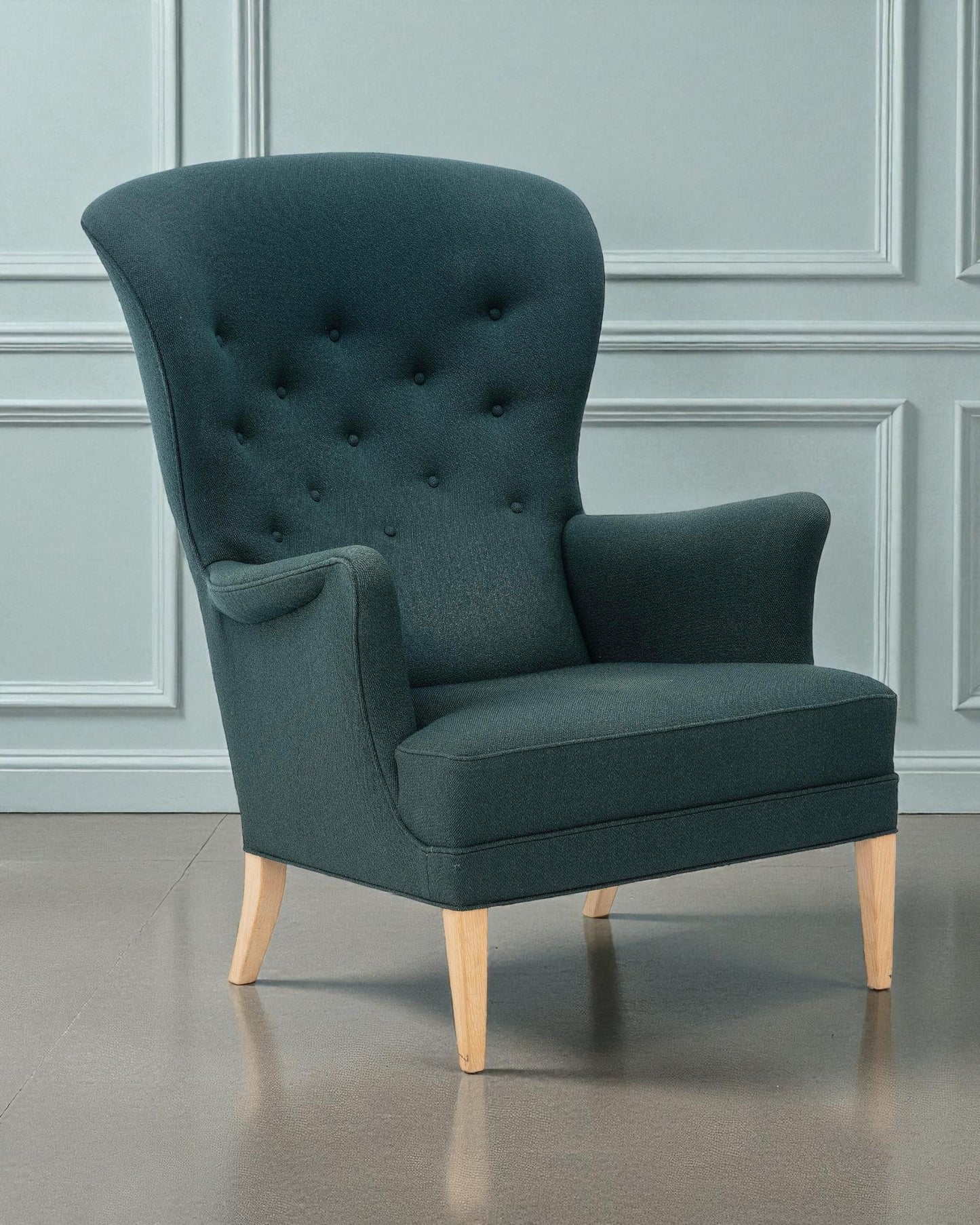Recent Edition Frits Henningsen Heritage Chair & Green Wool Upholstery by Carl Hansen