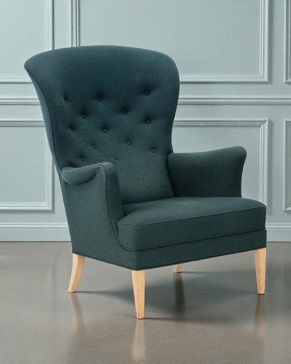 Recent Edition Frits Henningsen Heritage Chair & Green Wool Upholstery by Carl Hansen