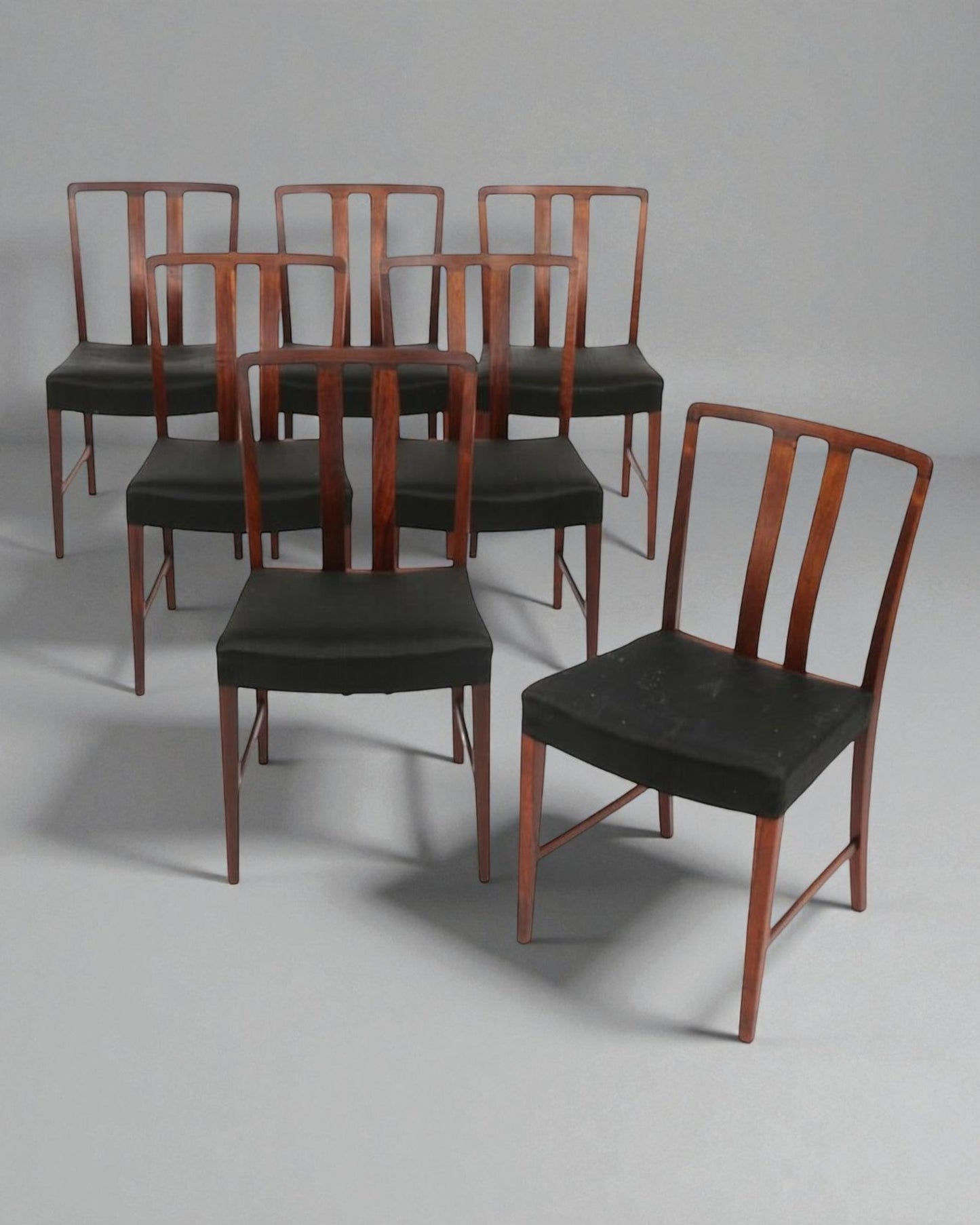 1947 Peder Pedersen Set of Seven Solid Wood Dining Chairs with Horsehair Upholstery