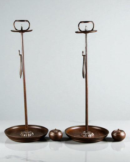 Shokudai Candle Holders of Bronze from Japan, Meiji 1868-1912