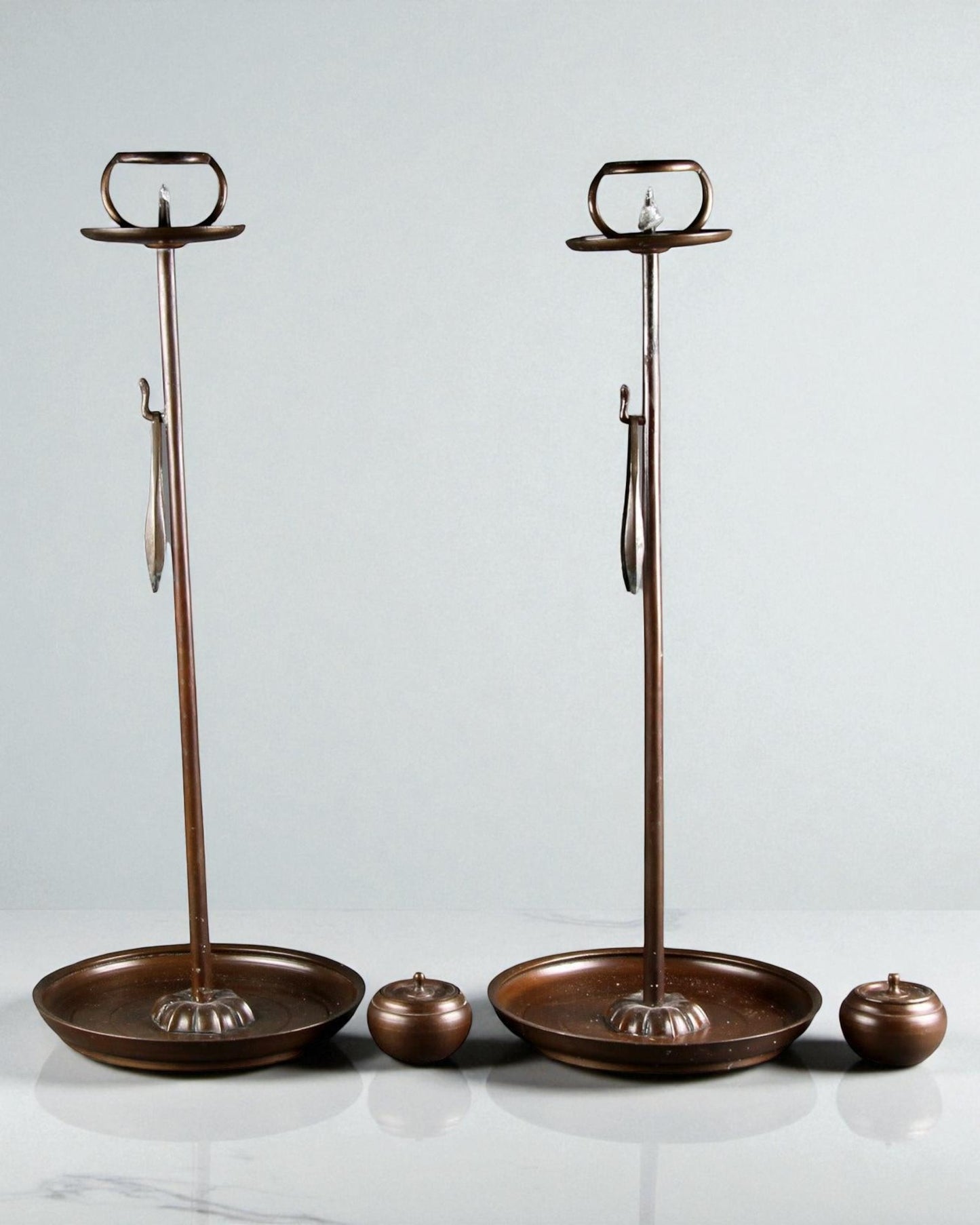 Shokudai Candle Holders of Bronze from Japan, Meiji 1868-1912