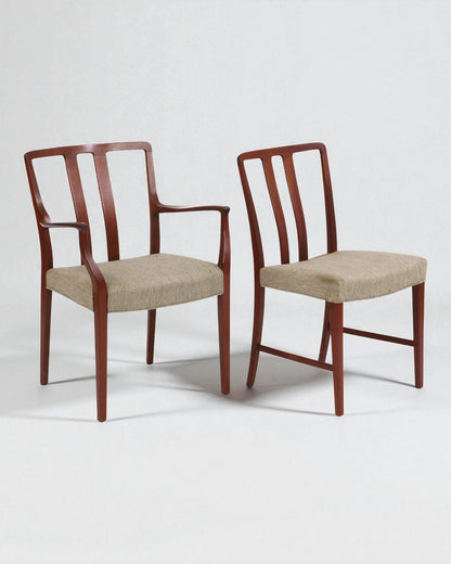 1947 Peder Pedersen Set of 6 Solid Wood Dining Chairs Light Wool Upholstered