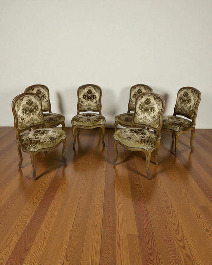 Suite of 6 chairs in cream lacquered wood with horseshoe-shaped backs 19C