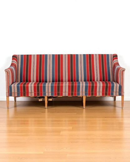 1940s Kaare Klint Three Seater Sofa, Hardwood Legs & Striped Wool Upholstery