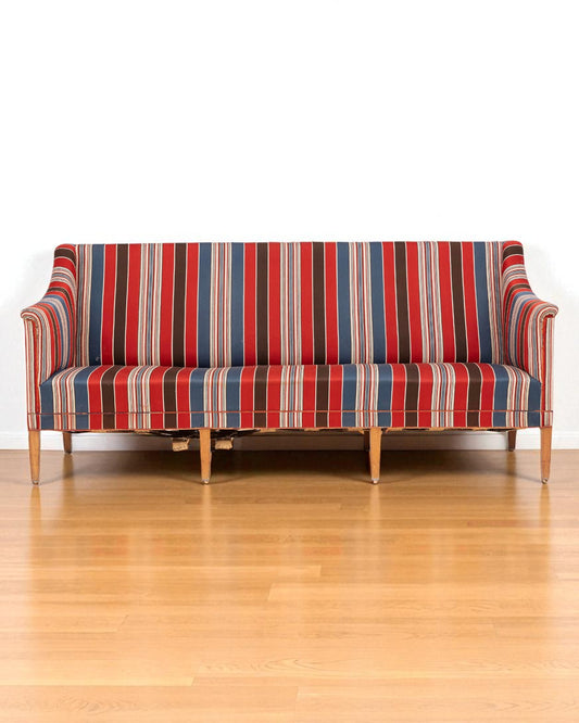 1940s Kaare Klint Three Seater Sofa, Hardwood Legs & Striped Wool Upholstery