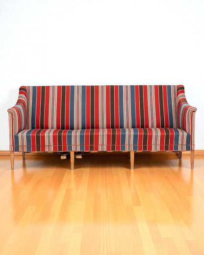 1940s Kaare Klint Three Seater Sofa, Hardwood Legs & Striped Wool Upholstery
