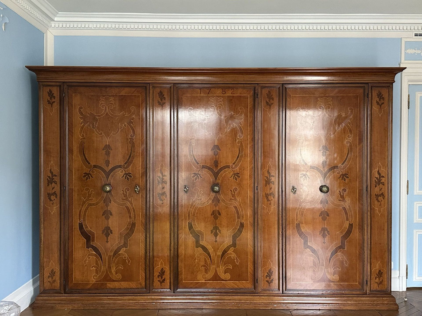 Wardrobe with Marquetry Panel Doors dated 1782 with Modern Carcass