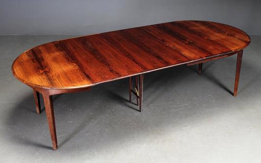 Henning Kjaernulf Vintage Danish Midcentury Dining Table with 4 Extension Leaves