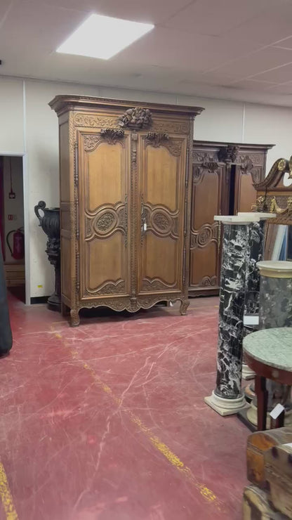 FRENCH SOLID OAK ARMOIRE DU MARRIAGE 19C