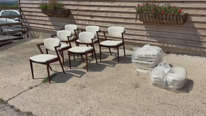 Kai Kristiansen Model 42 Chairs Reupholstered in Cashmere Boucle