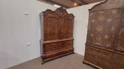 19C DUTCH WALNUT LINEN PRESS OF BOMBE FORM